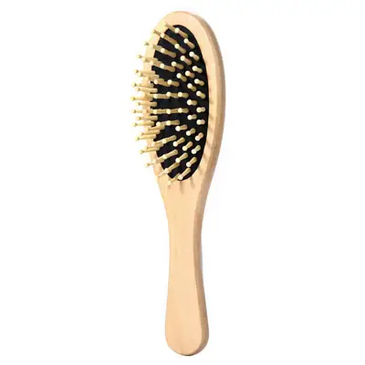 Wood Anti Hair Loss Hair Brush With Ball Tipped Bristles Oval Shape (Small Size)